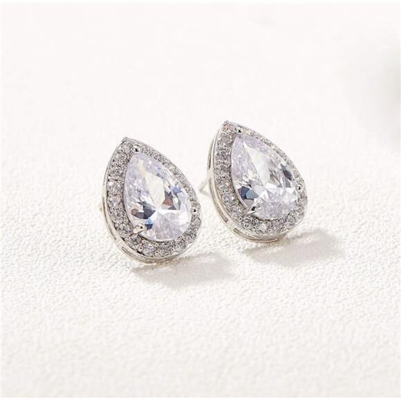Teardrop Bridal Earrings - Elegant Cubic Zirconia Studs for Wedding, Prom, Bride - Picture 6 of 8
